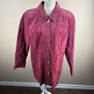 Vintage NWT Dennis Basso Red Suede Coat Jacket Washable Kisslock Close Women XL